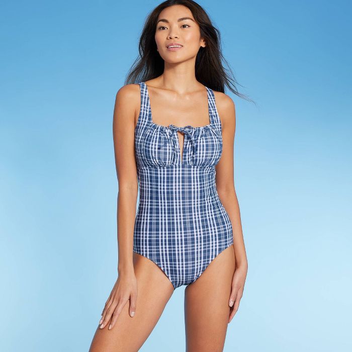 Women's Tunnel High Coverage One Piece Swimsuit - Kona Sol™ Blue Check | Target