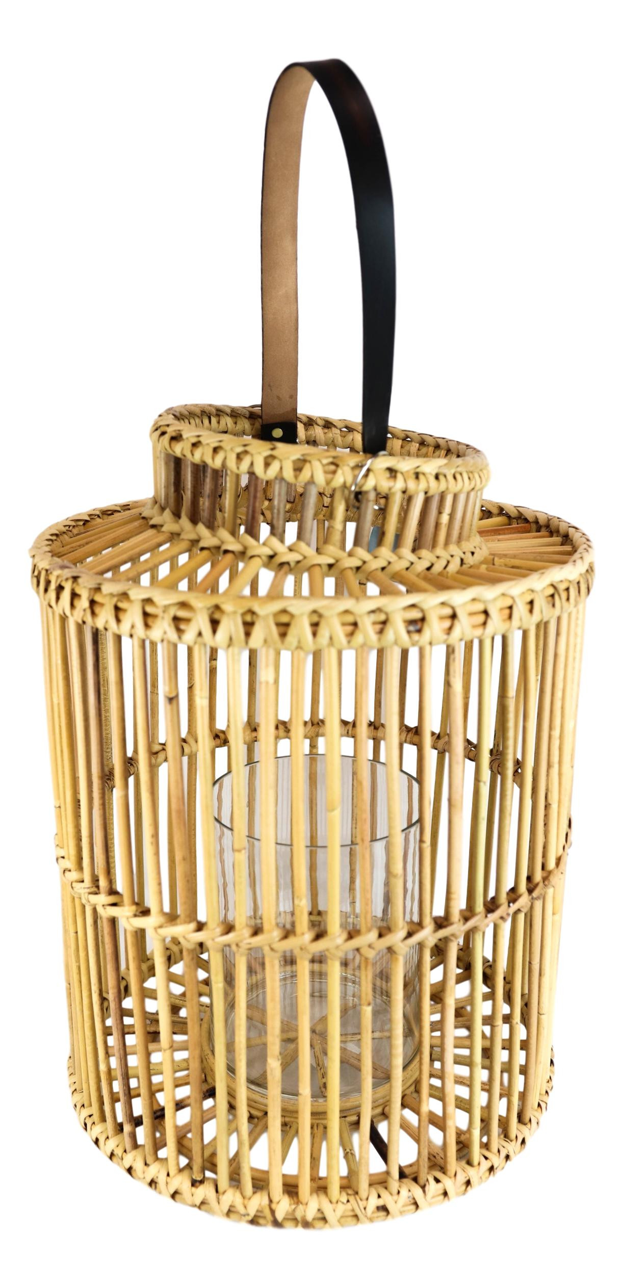 20"H Rustic Western Farmhouse Rattan Wooden Candle Holder Lantern With Hanger | Walmart (US)
