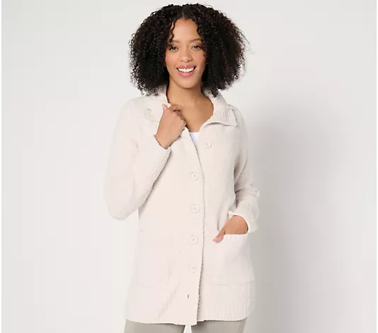 Barefoot Dreams CozyChic Luxe Funnel Neck Button Front Cardigan - QVC.com | QVC