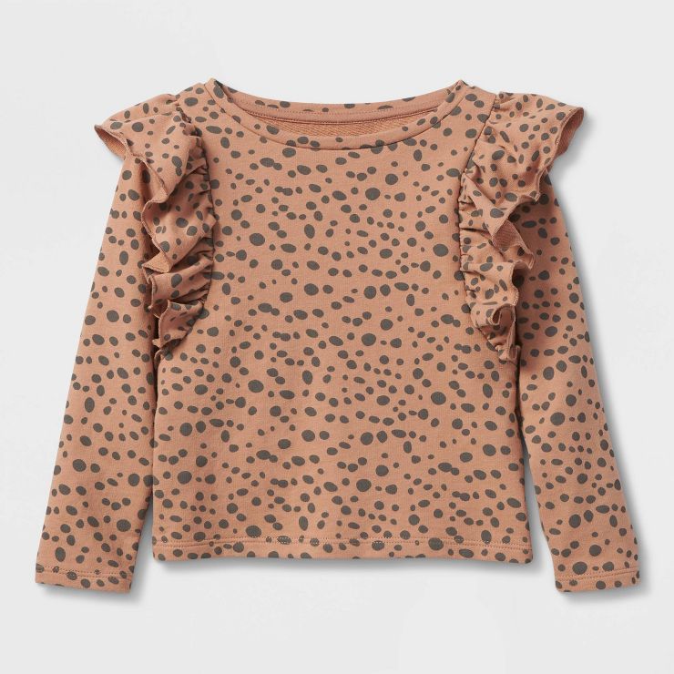 Grayson Mini Toddler Girls' Leopard Long Sleeve Ruffle Top - Brown | Target