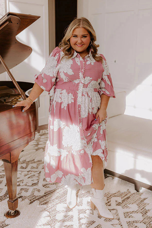Bistro Bound Floral Midi Dress in Blush Curves | Impressions Online Boutique