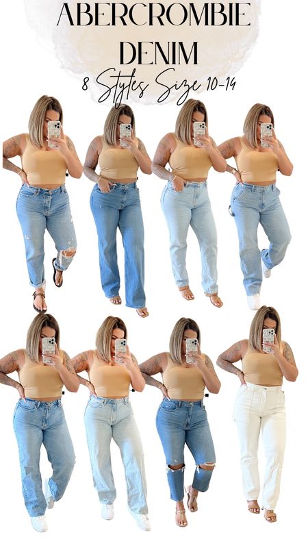 Listed all the denim in order of the photo top to bottom left to right . 

I’m 5’5 I order most my denim in long so I can wear heels with them. 
Also I prefer the classic fit over curve love in most styles from them. I did try a few curve love and those are listed below. They are more roomy in the hips and butt with a smaller waist. I like classic better on my body type. 

Sizes 
1. Size 10/30R size down in these they run big ! 
2. 31/12L 
3. 31/12L 
4. 32/14L 
5. 32/14L 
6. 32/14L 
7. 32/14 R
8. 32/14 L 

Use code AFLTK to save that stacks on the YPB items as well to save extra $ 

#Abercrombie #Denim #AbercrombieDenim #Midsize 

#LTKFind #LTKunder100 #LTKSale
