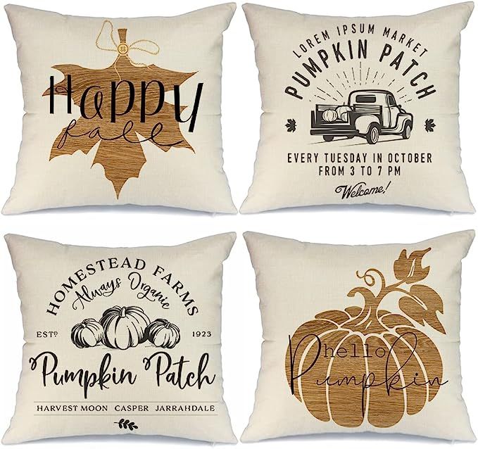GEEORY Fall Decor Pillow Covers 18x18 inch Set of 4 Fall Decorations Pillows Pumpkin Patch Truck ... | Amazon (US)