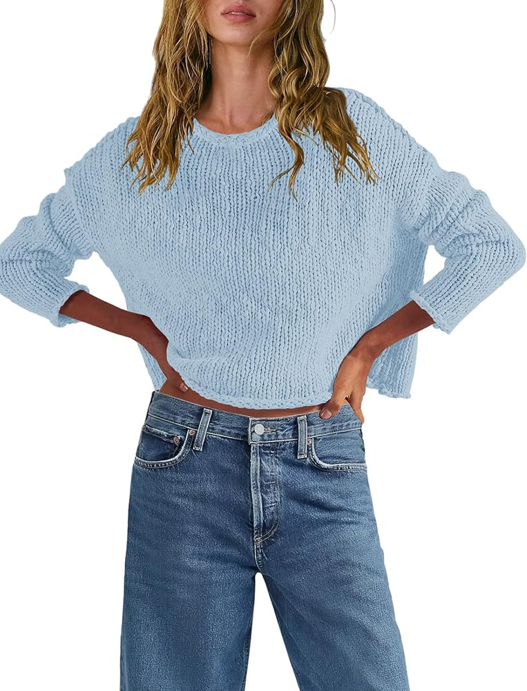 ReachMe Womens Oversized Cropped Sweaters Chunky Knit Sweater Long Sleeve Mock Neck Tops Fall Spr... | Amazon (US)