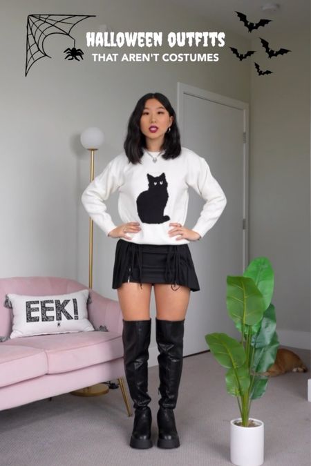 Sweater: O/S
Skirt: size S
Boots: true to size

YesStyle code: VIVACIOUSHONEY10

Black cat, Halloween outfit, October vibes

#LTKSeasonal #LTKHalloween #LTKstyletip