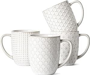 LE TAUCI Coffee Mugs 16oz,Ceramic Mug Set, Housewarming Wedding Gift, Embossment Cups for Latte, ... | Amazon (US)