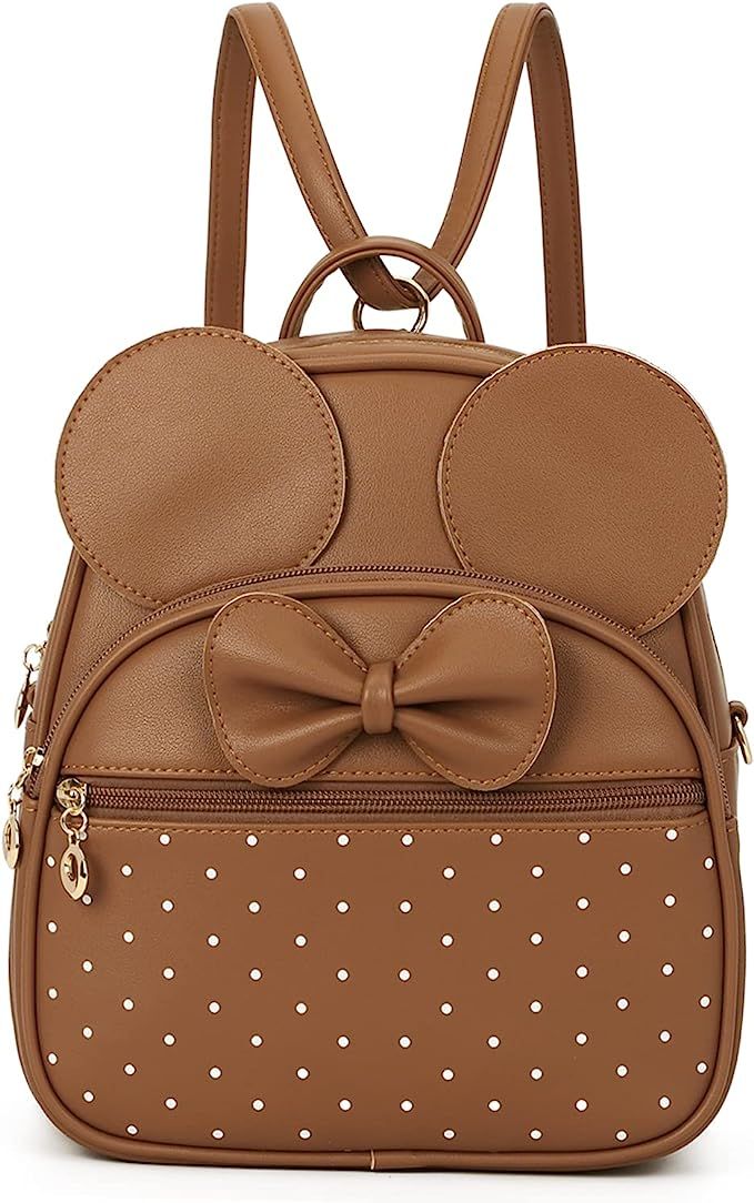 Girls Mini Backpack Bowknot Polka Dot Cute Daypacks Convertible Shoulder Bag Purse for Women (Bro... | Amazon (US)