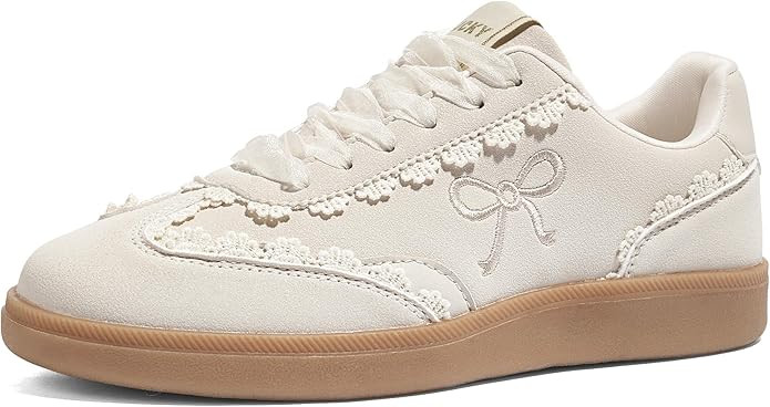 LUCKY STEP Women’s Lace Detail Casual Sneakers Organza Ribbon Lace-Up Fashion Vintage Gum Sole ... | Amazon (US)
