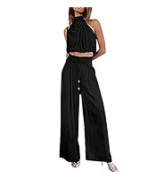 Women's 2 Piece Outfits Summer Casual Sleeveless Mock Neck Button Crop Tops High Waist Drawstring... | Amazon (US)