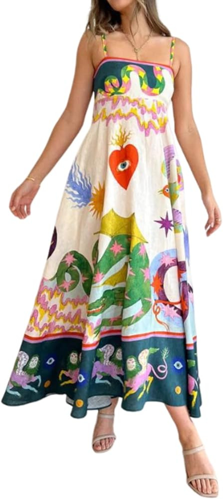 Pdxnyxx Flower Summer Maxi Dress 2024 Colorful Dress A Line Patterned Boho Dresses Graphic Tropic... | Amazon (US)