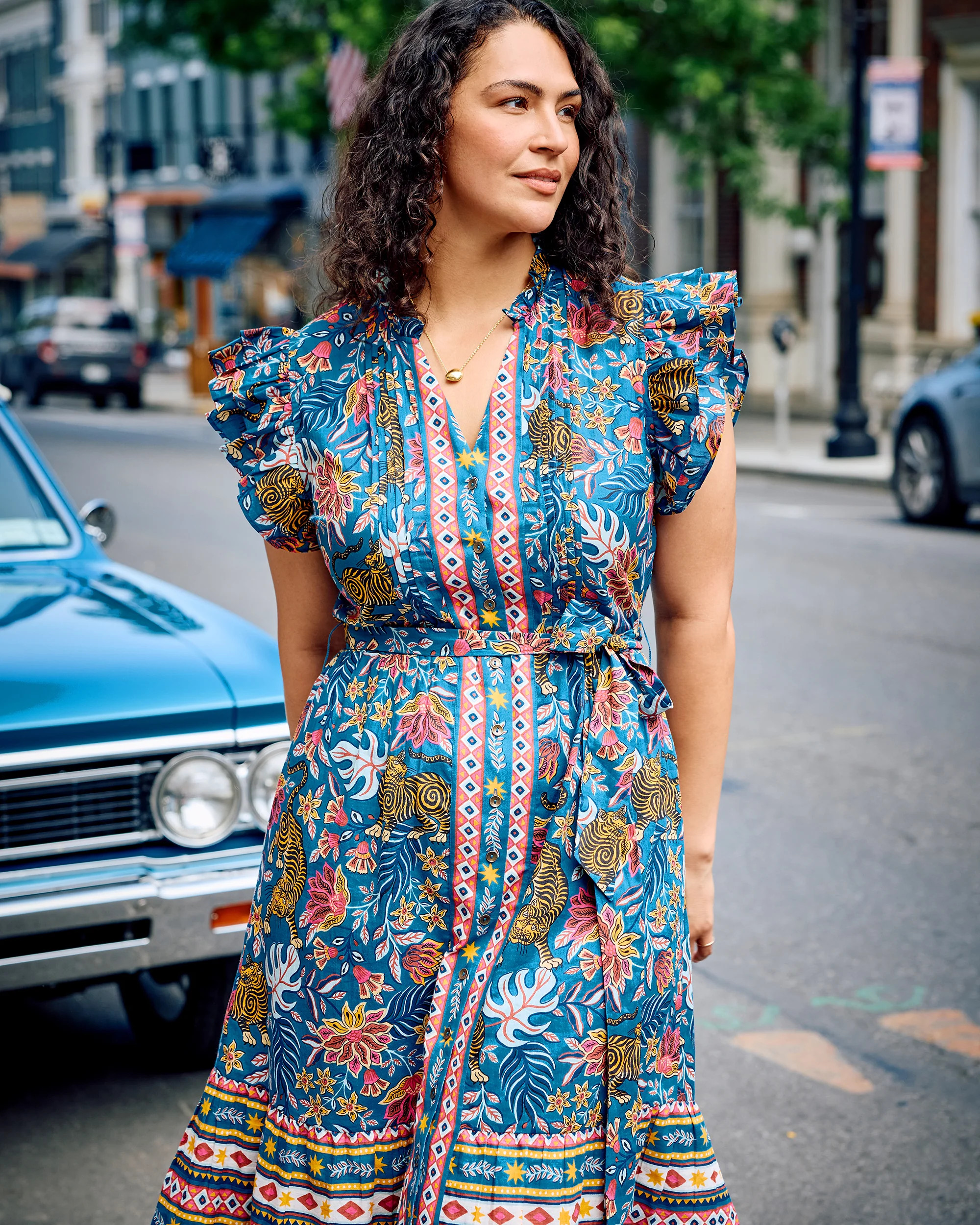 Tibetan Tigress - Helen Dress - Blue Ridge | Printfresh