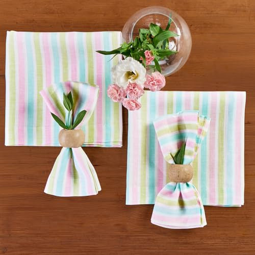 Solino Home Linen Napkins Set of 4-100% Pure Linen Multicolor Palm Beach Stripe Cloth Dinner Napkins 20 x 20 Inch for Mothers Day, Summer - Handcrafted and Machine Washable | Amazon (US)