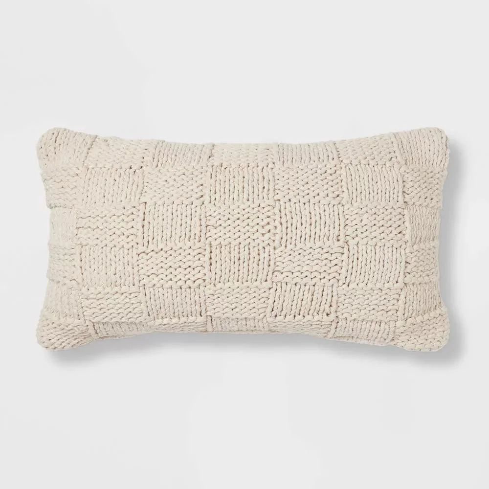 Oversized Chunky Knit Lumbar Throw Pillow Neutral Pack of 2 by Threshold | Walmart (US)