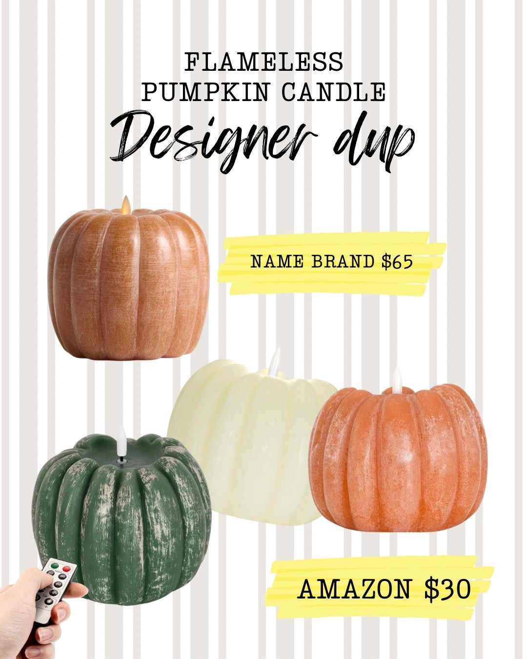 I mean we all know how cozy a flameless candle makes a space! These pumpkin candles are so cute but you can have them at a fraction of the cost! Hop over now before they sell out! 🧡

#LTKHome #LTKSeasonal #LTKFindsUnder50