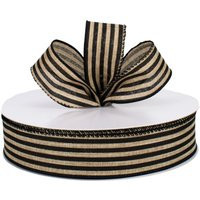 Natural Black Stripe Linen Fabric 1.5"" Wired Ribbon | Etsy (US)