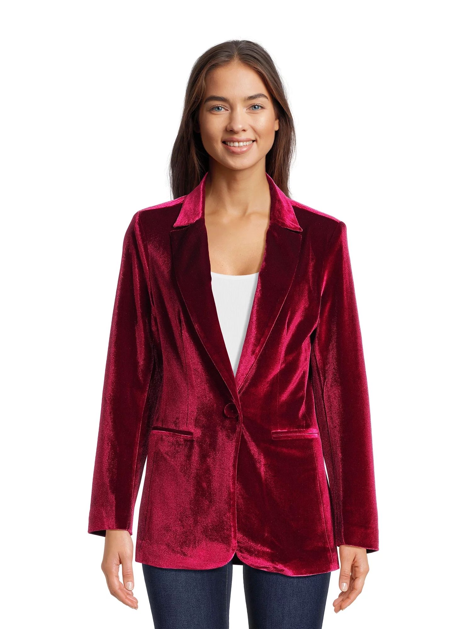 Attitude Unknown Women's Velvet One Button Blazer, Sizes XS-XL | Walmart (US)
