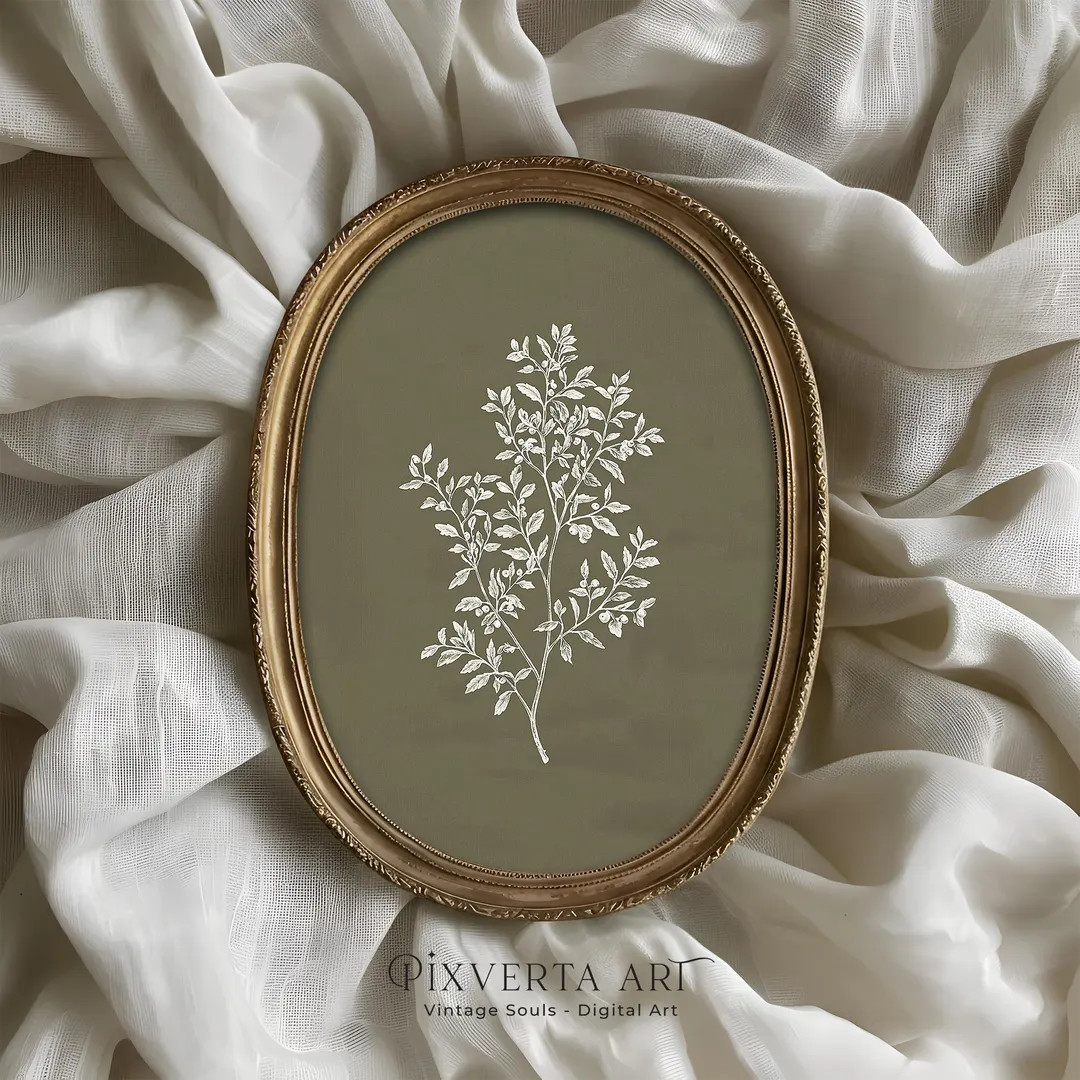 Vintage Botanical Prints, Olive Green Plant Wall Art, Cottagecore French Country Decor, Botanical... | Etsy (US)