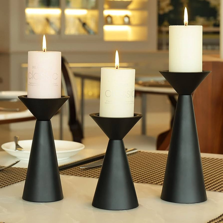 Black Candle Holders Set of 3 - Metal Candle Holders for Pillar Candles - 3 Pillar Candle Holder ... | Amazon (US)