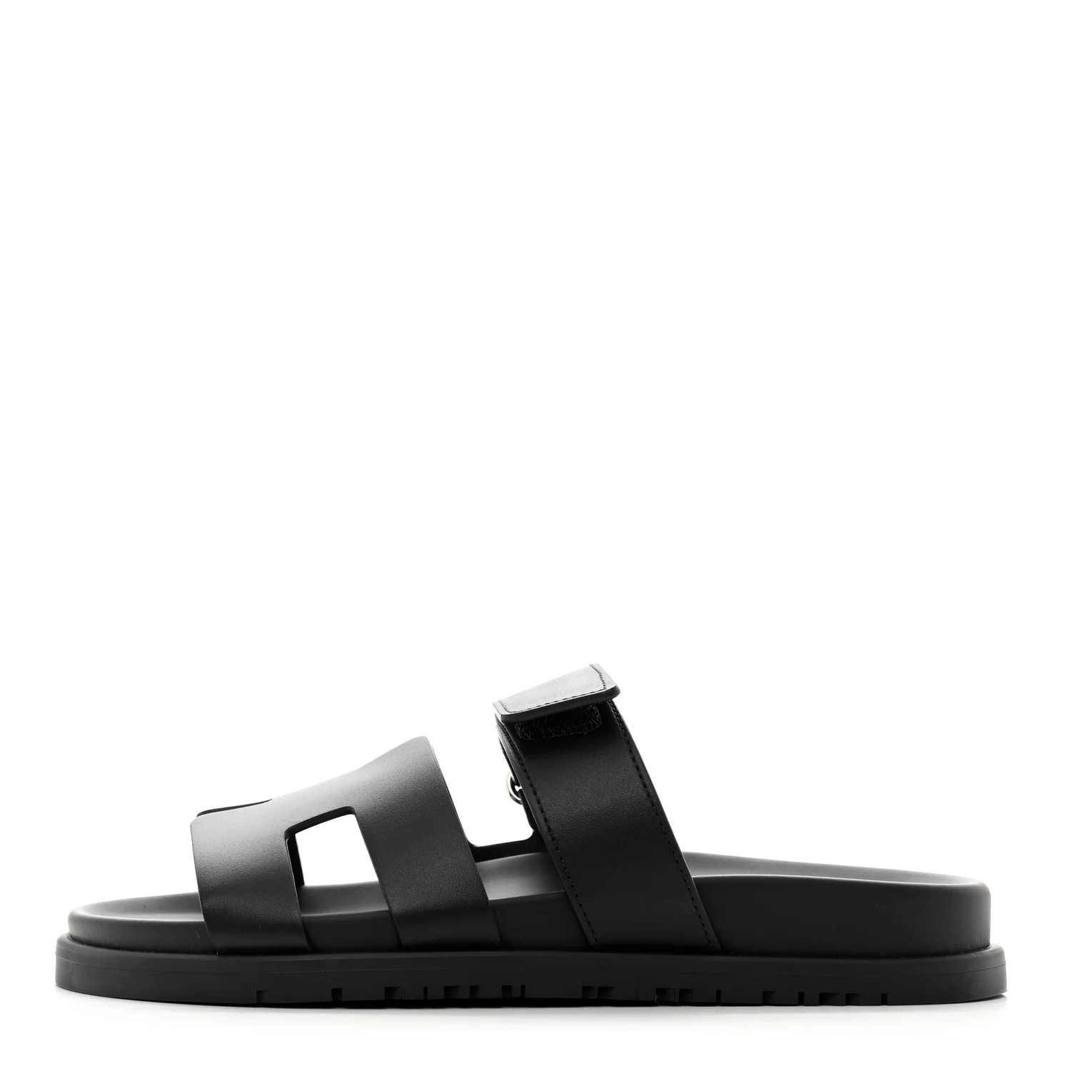 HERMES Calfskin Womens Chypre Sandals 36.5 Black | FASHIONPHILE (US)