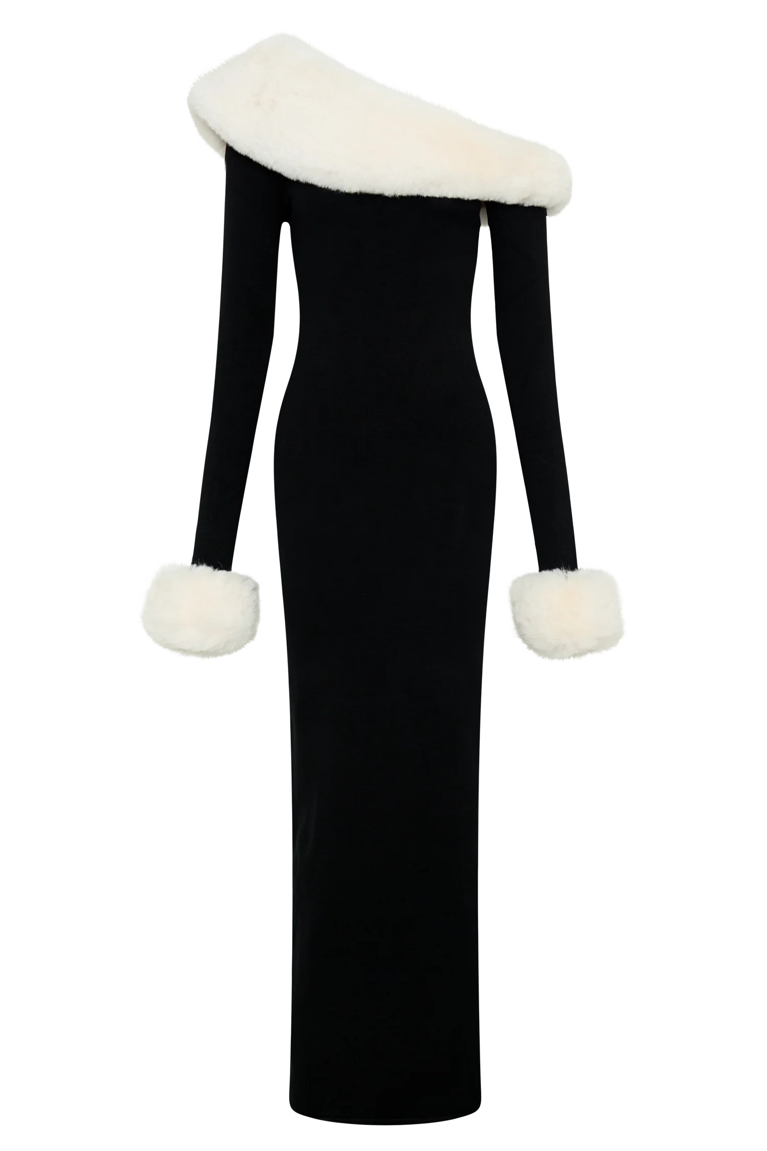 Karleigh Faux Fur Knit Maxi Dress - Black/White | MESHKI US