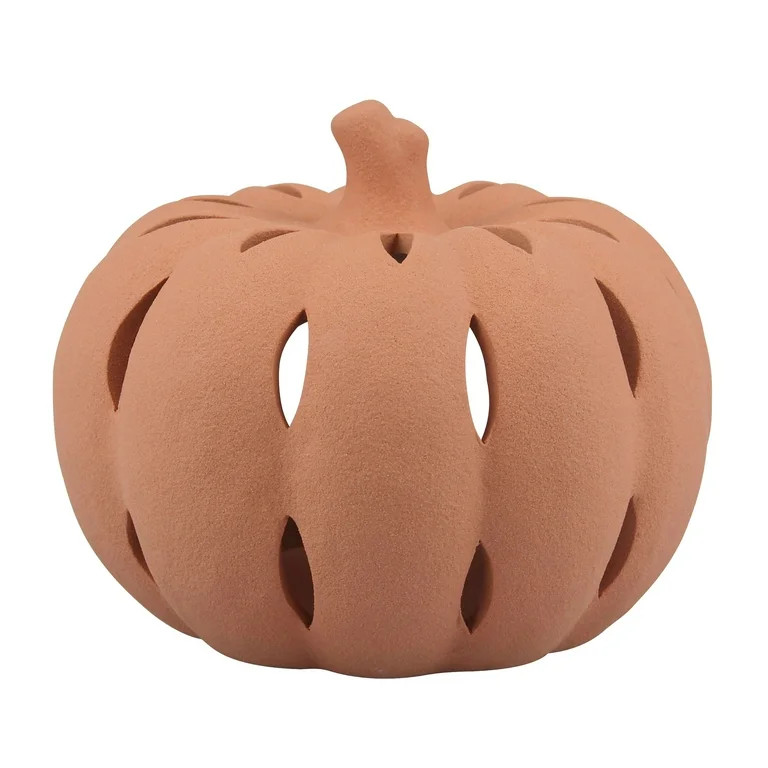 Better Homes & Gardens Small Flameless Pumpkin Candle Holder, Orange, Ceramic - Walmart.com | Walmart (US)