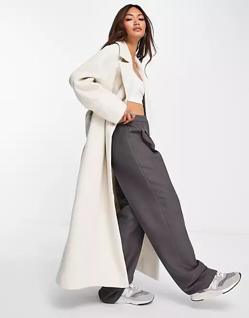 ASOS EDITION longline double breasted belted wool mix coat in oatmeal | ASOS (Global)