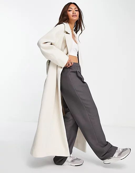 ASOS EDITION longline double breasted belted wool mix coat in oatmeal | ASOS | ASOS (Global)