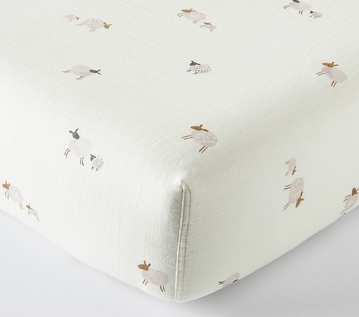 Sleepy Sheep Organic Muslin Crib Fitted Sheet | Pottery Barn Kids