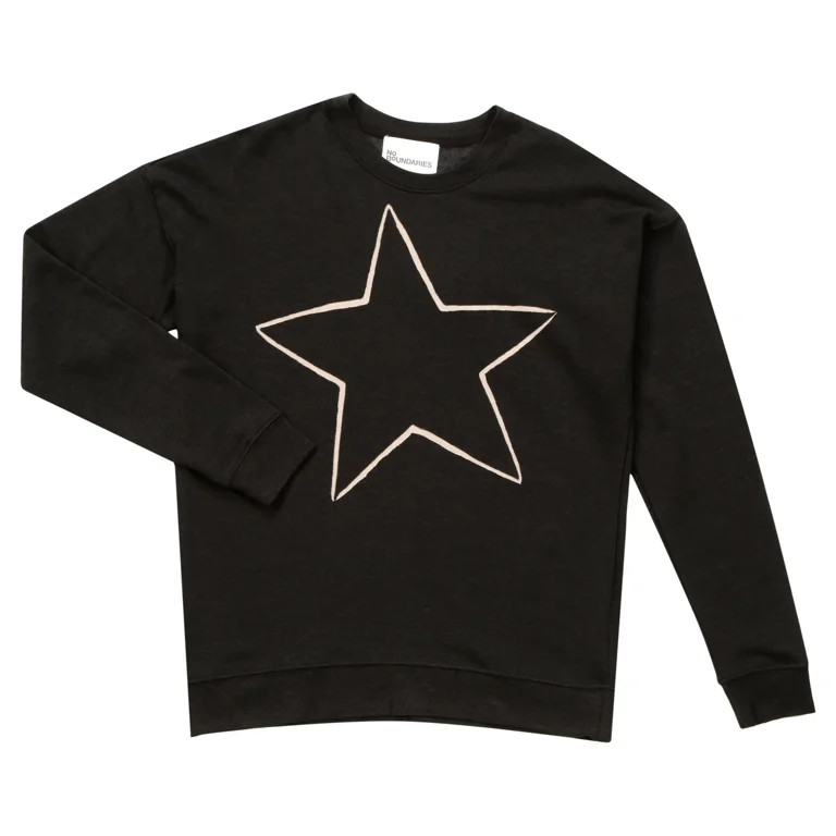 No Boundaries Crew Neck Printed Sweatshirt with Long-Sleeves, Girls | Walmart (US)