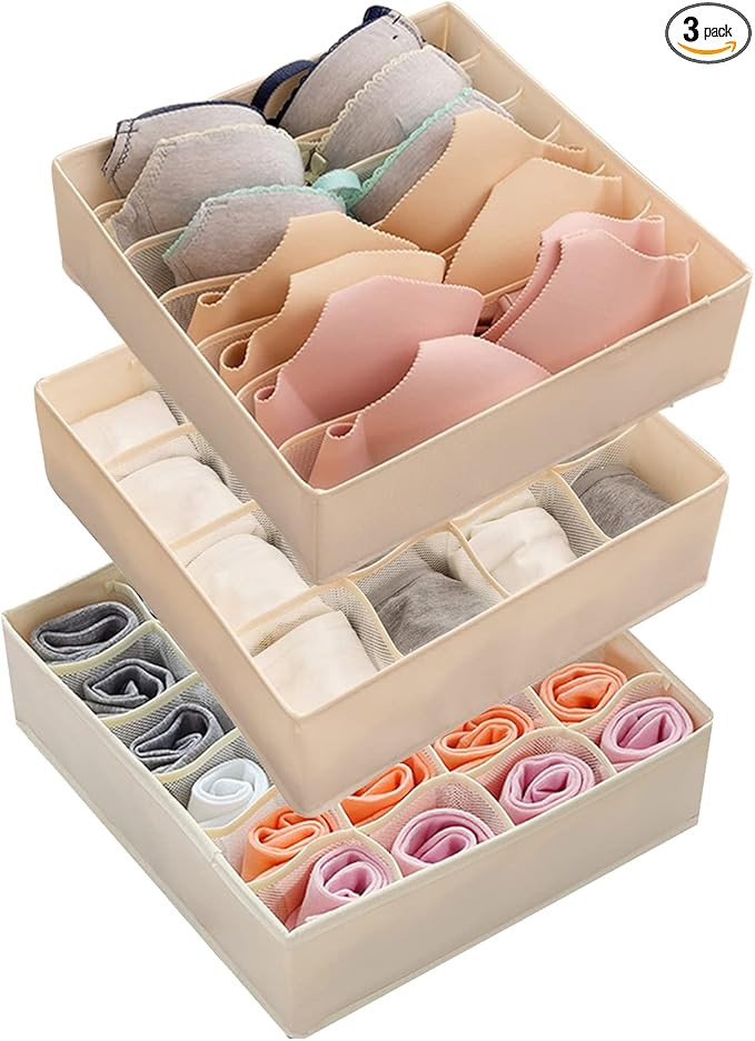 STYLIFING Bra Socks Underwear Organizer 3 Pack, Foldable Closet Organizer Drawer Soft Fabric Dres... | Amazon (US)