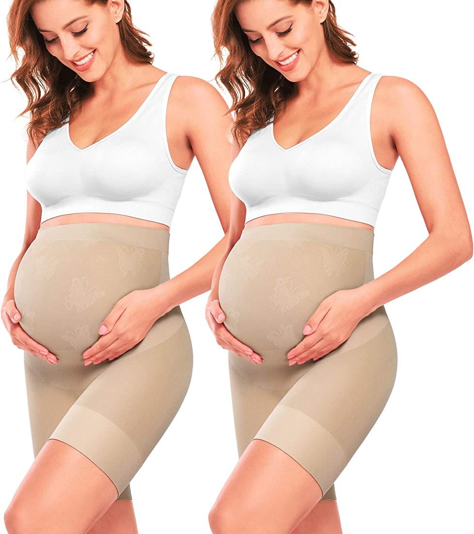 “Baby Bump” Premium Maternity Shapewear, High Waisted Mid-Thigh Pregnancy Underwear Prevent C... | Amazon (US)