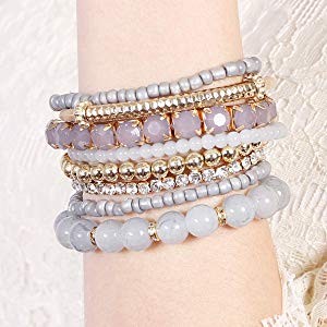 Multi Color Stretch Beaded Stackable Bracelets - Layering Bead Strand Statement Bangles | Amazon (US)
