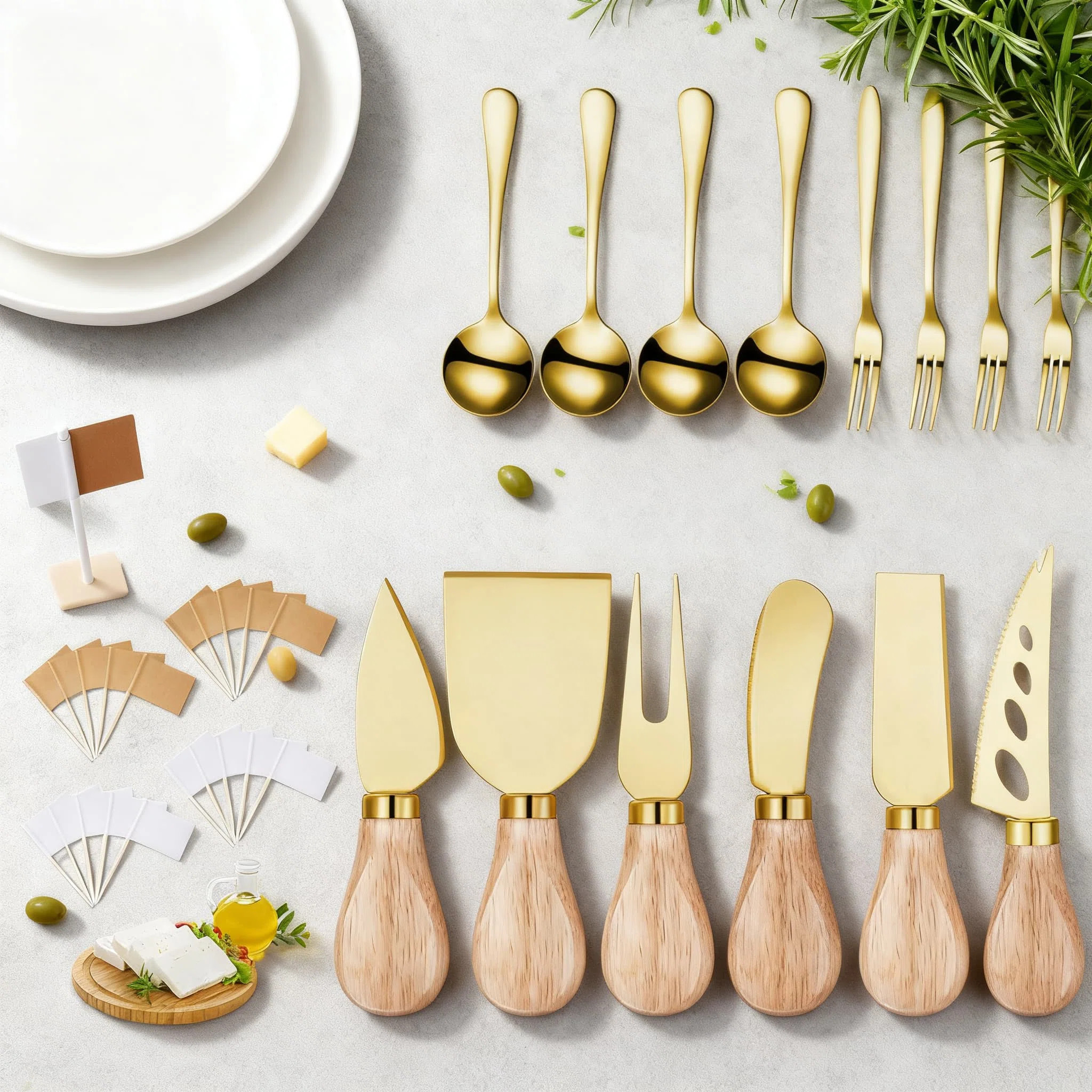 18-Piece Charcuterie Board Accessories Set With Wooden Handles, Cheese And Butter Spreader Knives... | Wayfair North America