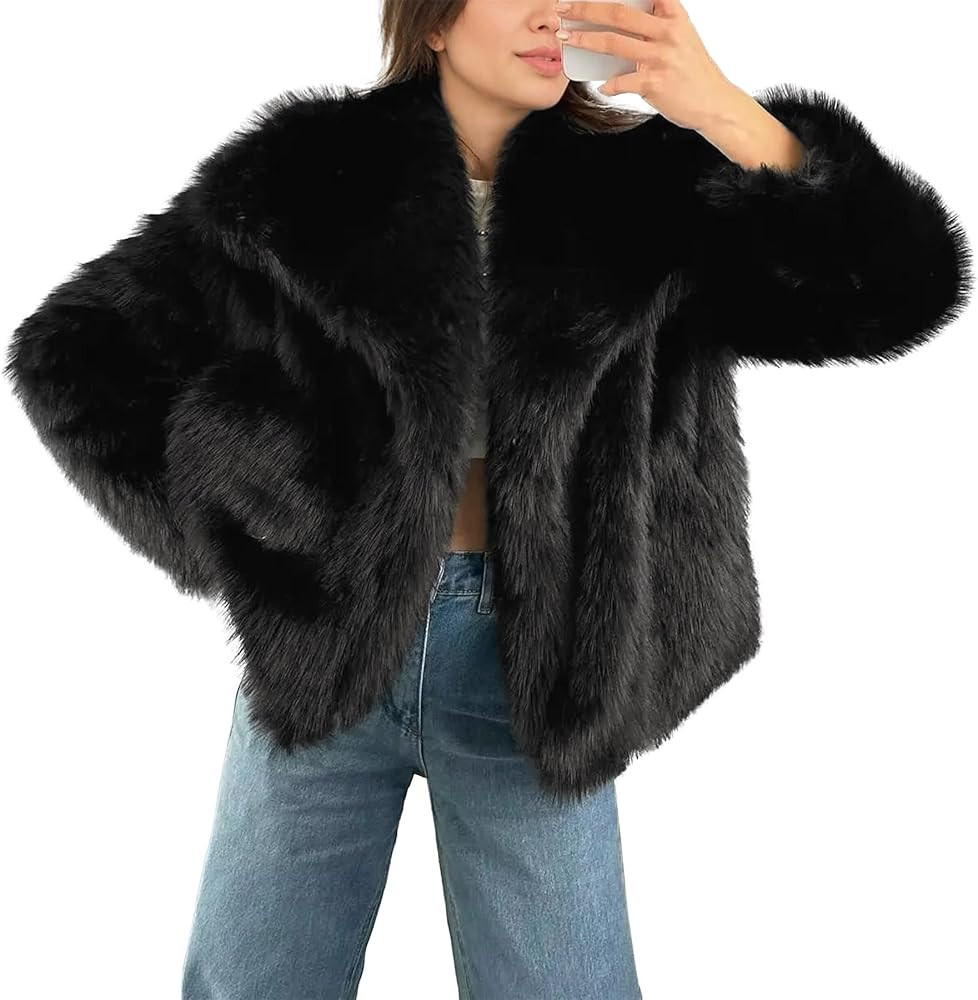 Ainangua Womens Faux Fur Coat Shaggy Oversized Lapel Button Fuzzy Ladies Jackets Warm Winter Outf... | Amazon (US)