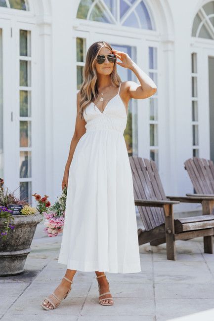 Woven Cami Strap White Midi Dress - FINAL SALE | Magnolia Boutique