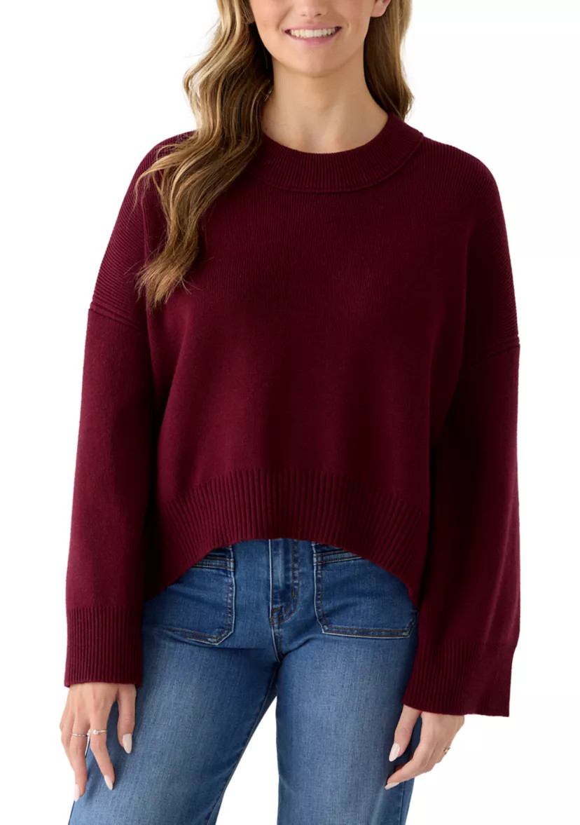 Pink RoseWomen's Long Sleeve Crew Neck Oversized Sweater with Ribbed Sides | Belk
