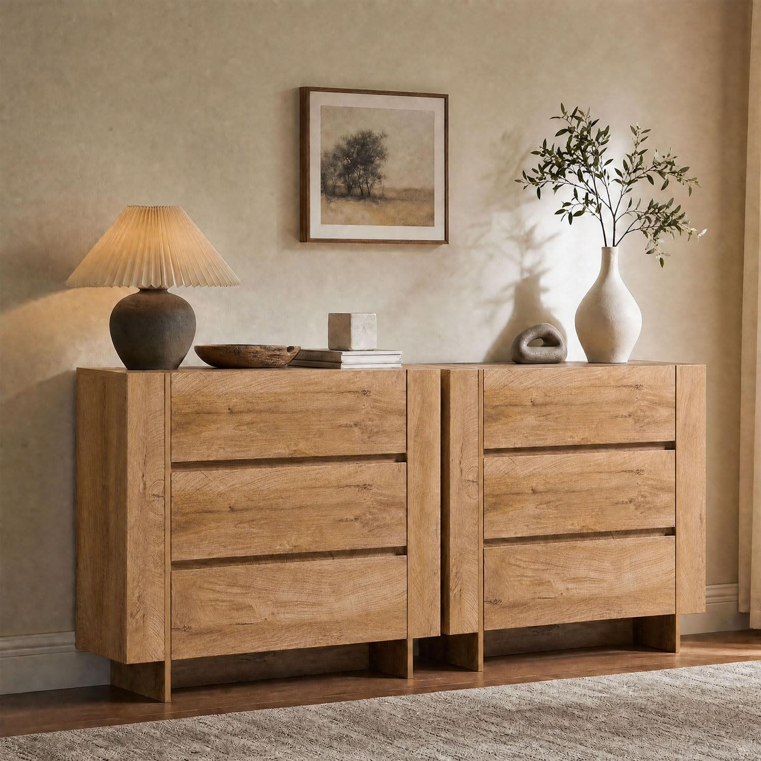 OKD 32" Oversized Modern Nightstand Set of 2, Light Knotty Oak | Amazon (US)