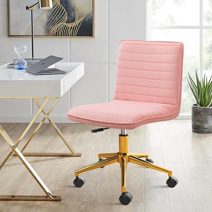 Furniliving Armless Vanity Chair with Wheels, Computer Rolling Desk Chair with Back, Height Adjus... | Amazon (US)