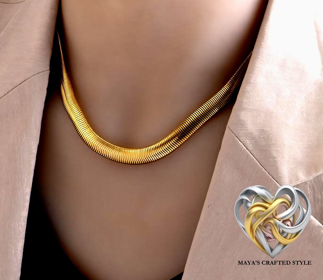 Herringbone Chain Collar Necklace Choker Snake Chain Snake - Etsy UK | Etsy (UK)