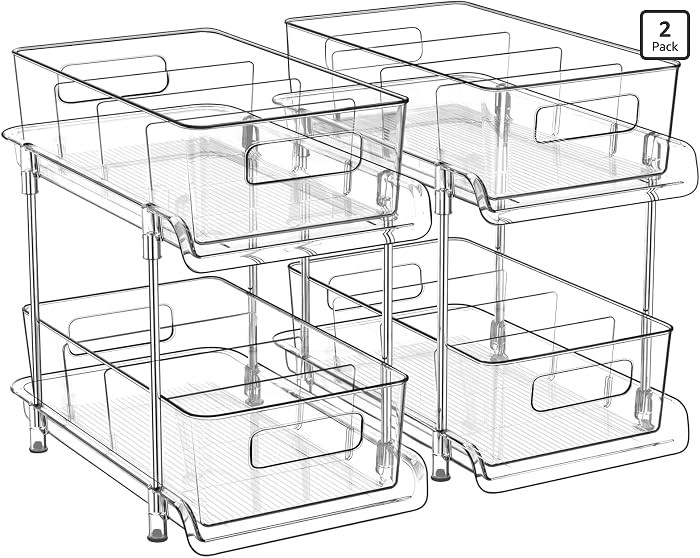 HIHEGD 2-Tier Bathroom Organizer with Dividers, Clear Under Sink and Pull-Out Cabinet Organizer f... | Amazon (US)