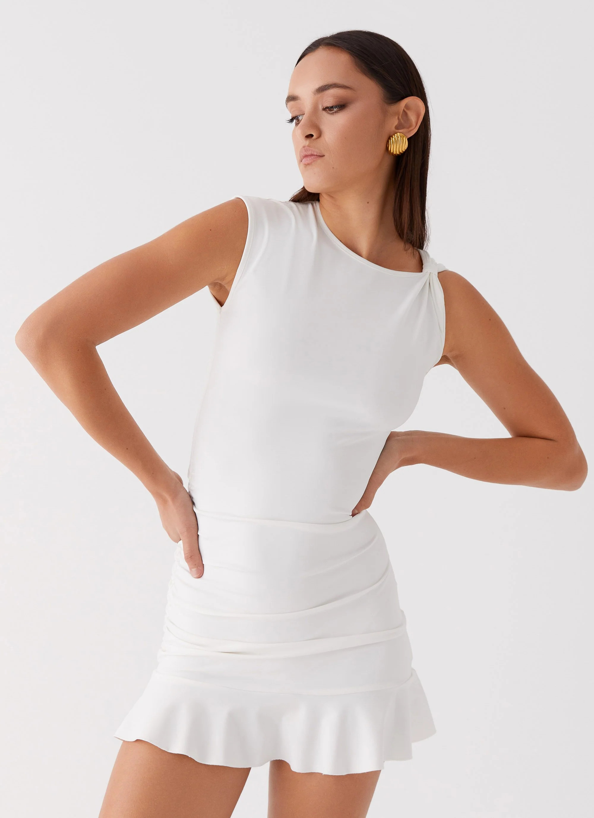 Katy Frill Mini Dress - Ivory | Peppermayo (Global)