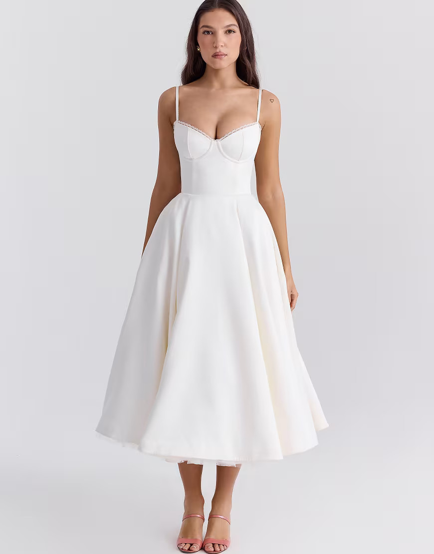 House of CB Mademoiselle tulle midi dress in white | ASOS (Global)