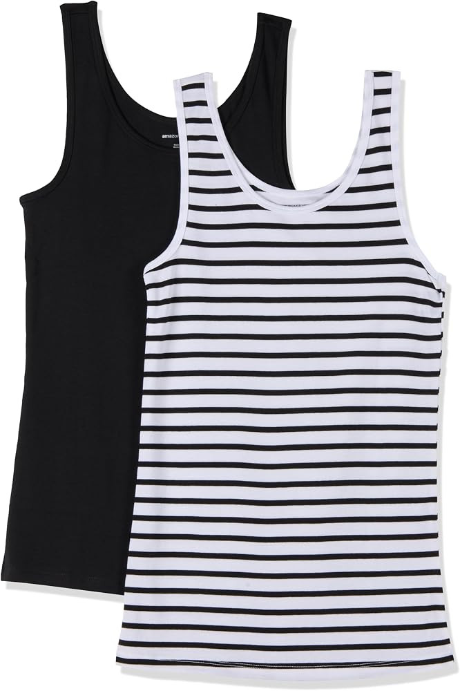 Amazon Essentials Women's Slim-Fit Ribbed Scoop Neck Tank Tops, Pack of 2 | Amazon (US)
