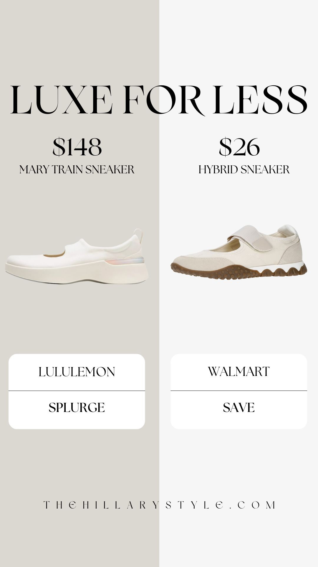Splurge vs. Save: The Lululemon Mary Train Sneaker Dupe
Obsessed with the viral Lululemon Mary Train Sneaker but not the $148 price tag? I found the ultimate Walmart fashion find for under $30 that nails the trending "Sneakerina" aesthetic! This hybrid sneaker combines the feminine charm of a Mary Jane with the performance of a low-profile workout shoe, giving you that high-end look for a fraction of the cost.

Whether you're leaning into Balletcore or looking for a chic, supportive shoe for your hot girl walk, these Walmart sneakers are the perfect addition to your 2026 capsule wardrobe. They offer the same sleek mesh and satin vibes seen on the runway, making them a must-have for reformer pilates or a casual day out. Grab this luxe for less deal before it sells out!

#TheHillaryStyle #LululemonDupe #WalmartFinds #MaryJaneSneakers #Sneakerina #BalletcoreAesthetic #AthleisureStyle #WalmartFashion #LuxeForLess #ActivewearDupes #GymGirlOOTD #TrendingSneakers2026 #PinterestFashion #LTKunder50 #WorkoutEssentials 

 

#LTKmomlife #LTKSeasonal #LTKActive