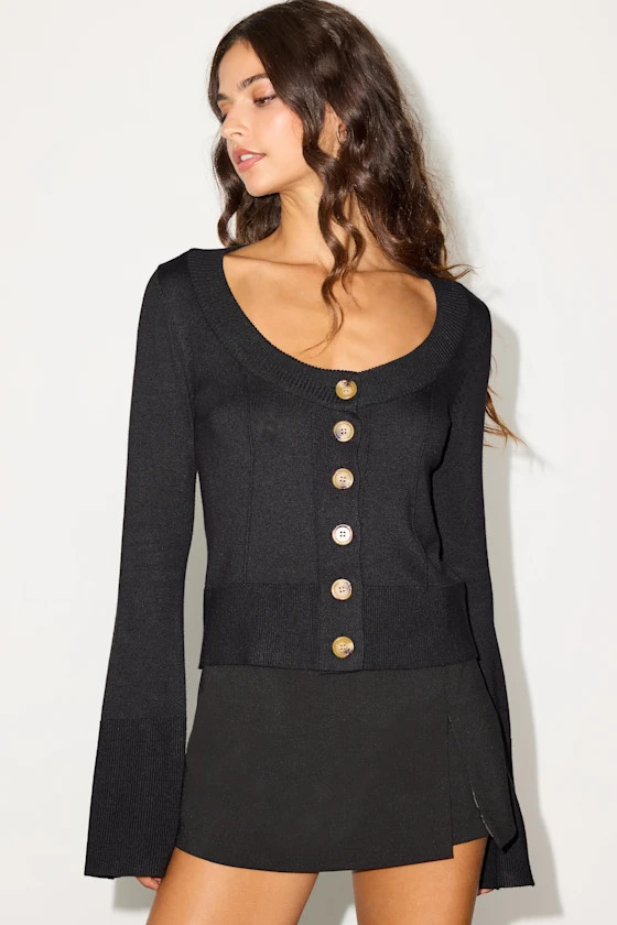 Bastian Black Button-Front Cardigan Sweater Top | Lulus