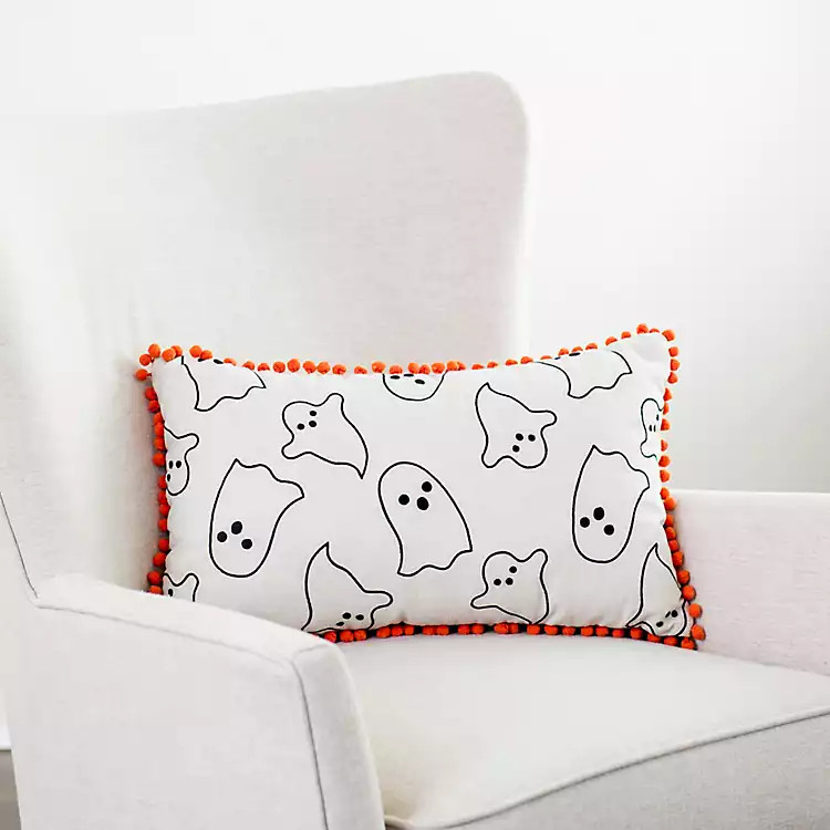 Ghosts Orange Pom Poms Accent Pillow | Kirkland's Home