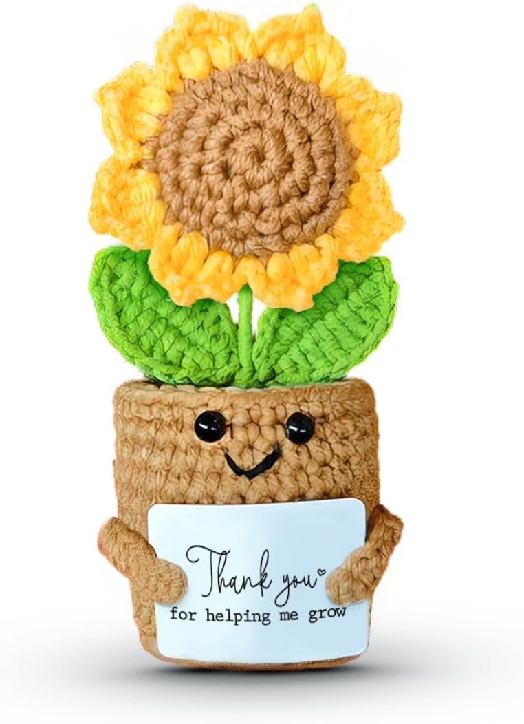 Mini Sunflower Thank You Gift for Teacher Boss Manager, Handmade Crochet Positive Plant with Card... | Amazon (US)