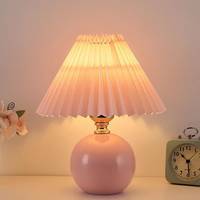 Meefad Cute Bedside Lamp, 1 Light Small Table Lamp with Pleated Fabric Shade, Ceramic Base, Girls... | Amazon (US)