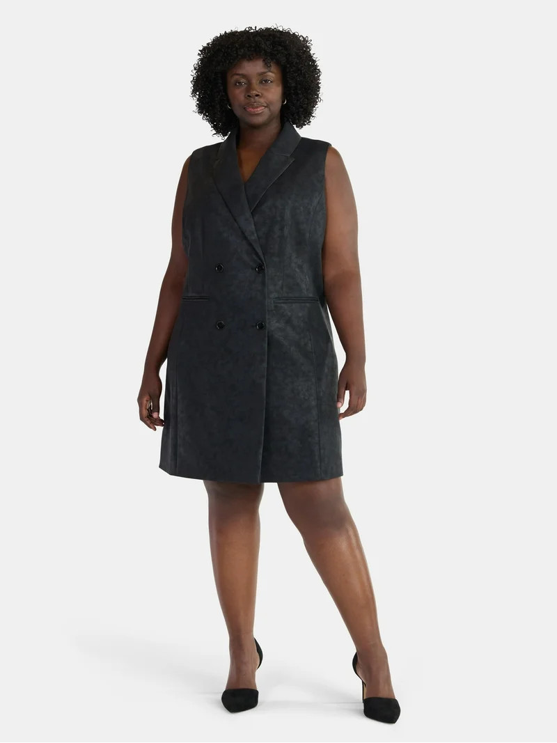 Terra & Sky Women’s Plus Sleeveless Faux Leather Blazer Dress, Sizes 0X-5X | Walmart (US)