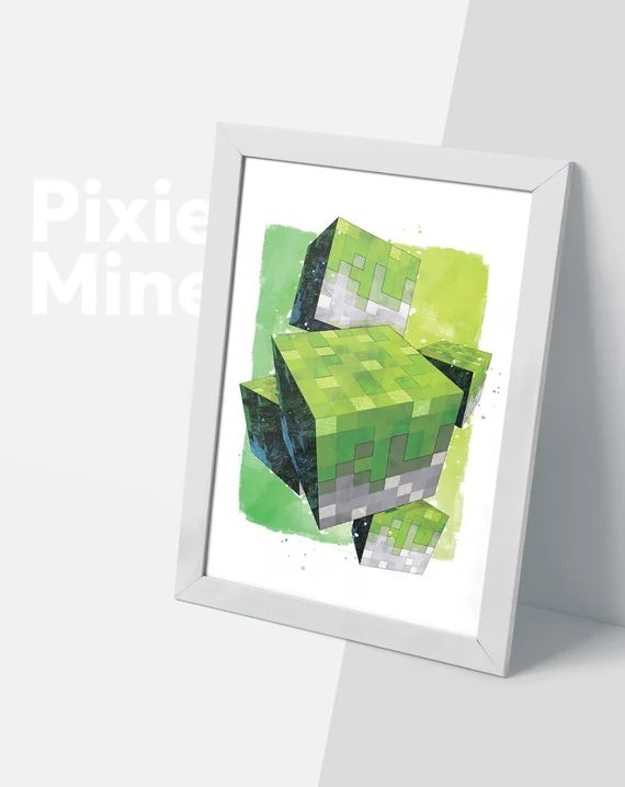 Green Pixel Cubes, Mine Game Print, Digital Download, Green Land Theme Poster, Kids Room | Etsy (US)
